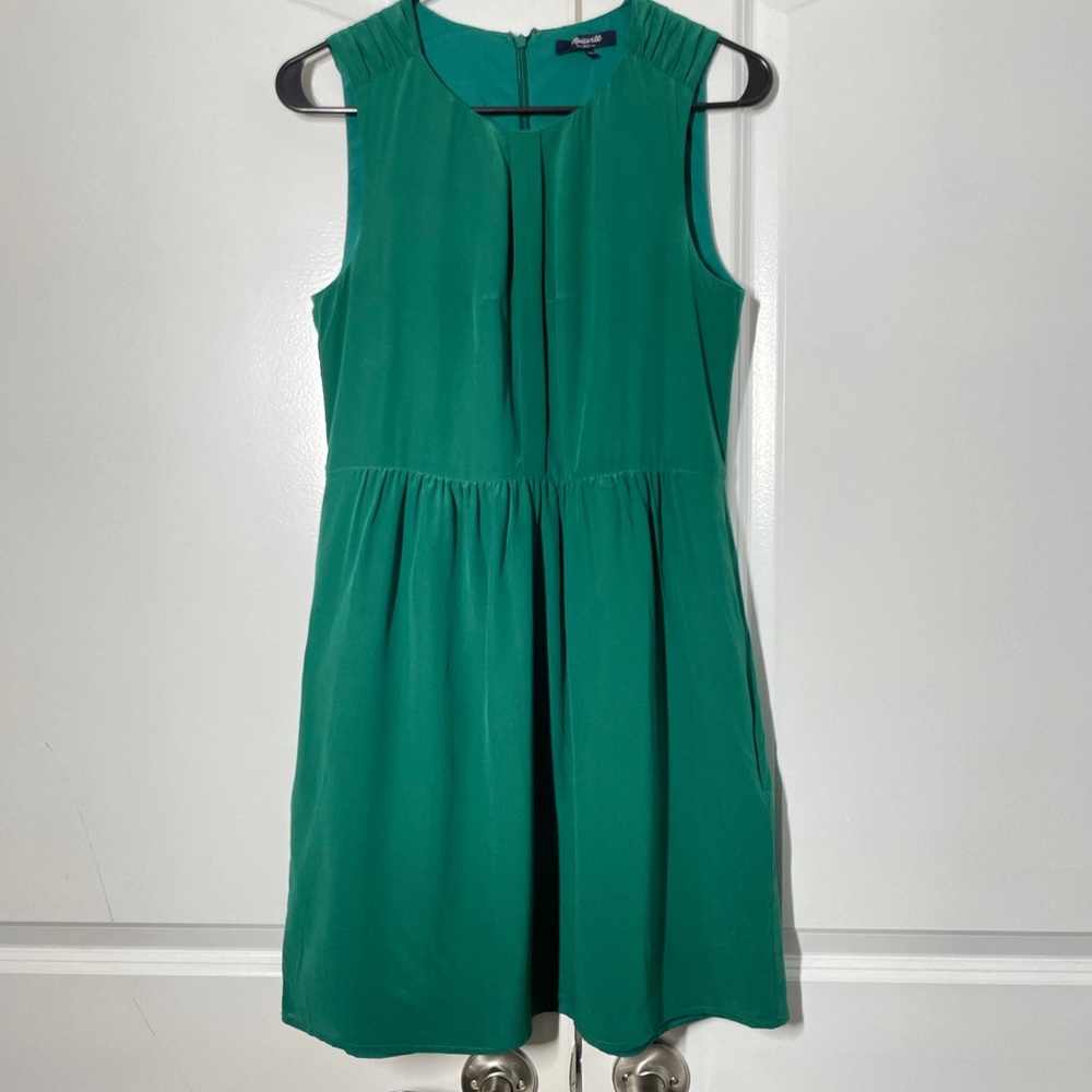Madewell Green 100% Silk Fully Lined Mini Dress size 4 - Picture 2 of 8